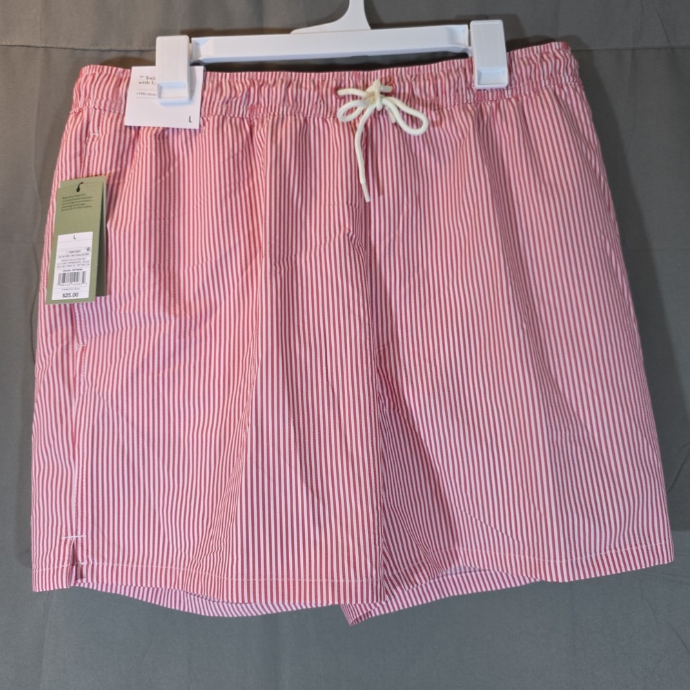 Men 7" Swim Trunks With Liner - Medium Red And White Stripes Goodfellow & Co